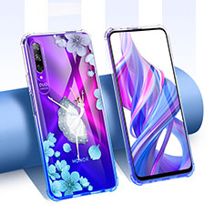 Huawei Y9s用極薄ソフトケース シリコンケース 耐衝撃 全面保護 クリア透明 花 T01 ファーウェイ ネイビー