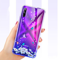 Huawei Y9s用極薄ソフトケース シリコンケース 耐衝撃 全面保護 クリア透明 花 ファーウェイ パープル