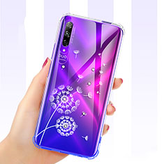 Huawei Y9s用極薄ソフトケース シリコンケース 耐衝撃 全面保護 クリア透明 花 ファーウェイ ホワイト