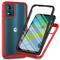 Motorola Moto E13用360度 フルカバー ハイブリットバンパーケース クリア透明 プラスチック カバー ZJ3 モトローラ レッド