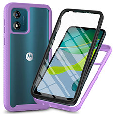 Motorola Moto E13用360度 フルカバー ハイブリットバンパーケース クリア透明 プラスチック カバー ZJ3 モトローラ パープル