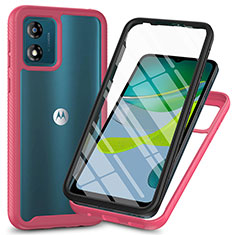 Motorola Moto E13用360度 フルカバー ハイブリットバンパーケース クリア透明 プラスチック カバー ZJ3 モトローラ ローズレッド