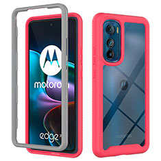 Motorola Moto Edge 30 5G用360度 フルカバー ハイブリットバンパーケース クリア透明 プラスチック カバー モトローラ ローズレッド