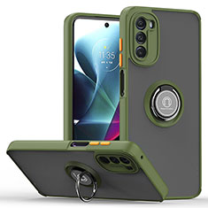 Motorola Moto G 5G (2022)用ハイブリットバンパーケース プラスチック アンド指輪 マグネット式 S04 モトローラ グリーン