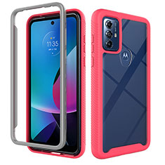 Motorola Moto G Play (2023)用360度 フルカバー ハイブリットバンパーケース クリア透明 プラスチック カバー ZJ3 モトローラ ローズレッド