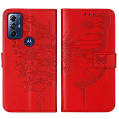 Motorola Moto G Power (2022)用手帳型 レザーケース スタンド バタフライ 蝶 カバー YB1 モトローラ レッド