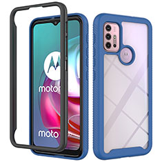 Motorola Moto G10用360度 フルカバー ハイブリットバンパーケース クリア透明 プラスチック カバー モトローラ ネイビー