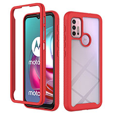 Motorola Moto G10 Power用360度 フルカバー ハイブリットバンパーケース クリア透明 プラスチック カバー モトローラ レッド