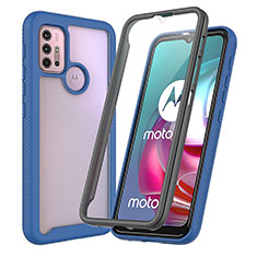 Motorola Moto G10 Power用360度 フルカバー ハイブリットバンパーケース クリア透明 プラスチック カバー ZJ3 モトローラ ネイビー