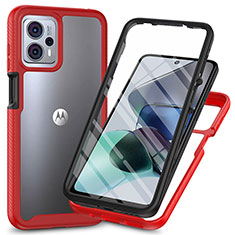 Motorola Moto G13用360度 フルカバー ハイブリットバンパーケース クリア透明 プラスチック カバー ZJ3 モトローラ レッド