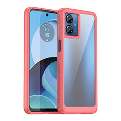 Motorola Moto G14用ハイブリットバンパーケース クリア透明 プラスチック カバー J01S モトローラ レッド