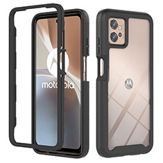 Motorola Moto G32用360度 フルカバー ハイブリットバンパーケース クリア透明 プラスチック カバー YB2 モトローラ ブラック