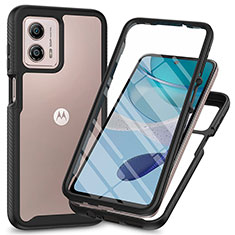 Motorola Moto G53 5G用360度 フルカバー ハイブリットバンパーケース クリア透明 プラスチック カバー ZJ3 モトローラ ブラック