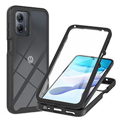 Motorola Moto G53y 5G用360度 フルカバー ハイブリットバンパーケース クリア透明 プラスチック カバー YB1 モトローラ ブラック