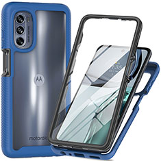 Motorola Moto G62 5G用360度 フルカバー ハイブリットバンパーケース クリア透明 プラスチック カバー モトローラ ネイビー