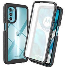 Motorola Moto G82 5G用360度 フルカバー ハイブリットバンパーケース クリア透明 プラスチック カバー ZJ3 モトローラ ブラック