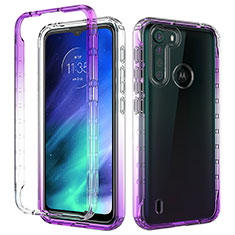 Motorola Moto One Fusion用前面と背面 360度 フルカバー 極薄ソフトケース シリコンケース 耐衝撃 全面保護 バンパー 勾配色 透明 モトローラ パープル