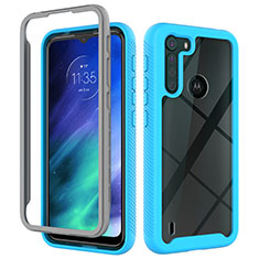 Motorola Moto One Fusion用360度 フルカバー ハイブリットバンパーケース クリア透明 プラスチック カバー モトローラ シアン