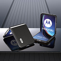 Motorola Moto Razr 40 Ultra 5G用シリコンケース ソフトタッチラバー レザー柄 カバー BH1 モトローラ ブラック