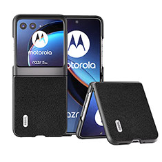 Motorola Moto Razr 40 Ultra 5G用シリコンケース ソフトタッチラバー レザー柄 カバー BH3 モトローラ ブラック