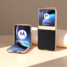 Motorola Moto Razr 40 Ultra 5G用シリコンケース ソフトタッチラバー レザー柄 カバー B01H モトローラ ブラック