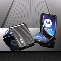 Motorola Moto Razr 40 Ultra 5G用シリコンケース ソフトタッチラバー レザー柄 カバー B03H モトローラ ダークグレー