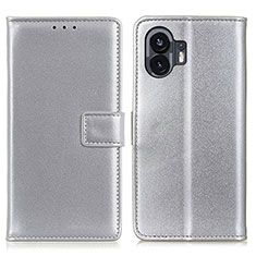 Nothing Phone 2用手帳型 レザーケース スタンド カバー A08D Nothing Phone シルバー