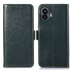 Nothing Phone 2用手帳型 レザーケース スタンド カバー A07D Nothing Phone グリーン