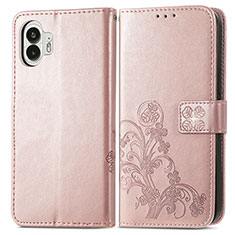 Nothing Phone 2用手帳型 レザーケース スタンド 花 カバー Nothing Phone ローズゴールド