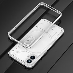 Nothing Phone 2用ケース 高級感 手触り良い アルミメタル 製の金属製 バンパー カバー JZ1 Nothing Phone シルバー