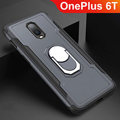 OnePlus 6T用ケース 高級感 手触り良い メタル兼プラスチック バンパー アンド指輪 A01 OnePlus グレー