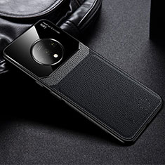 OnePlus 7T用シリコンケース ソフトタッチラバー レザー柄 カバー H03 OnePlus ブラック