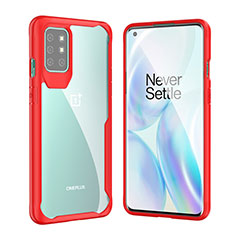 OnePlus 8T 5G用ハイブリットバンパーケース クリア透明 プラスチック 鏡面 カバー M02 OnePlus レッド