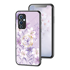 OnePlus 9 5G用ハイブリットバンパーケース プラスチック 鏡面 花 カバー S01 OnePlus ラベンダー