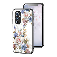 OnePlus 9 5G用ハイブリットバンパーケース プラスチック 鏡面 花 カバー S01 OnePlus ホワイト