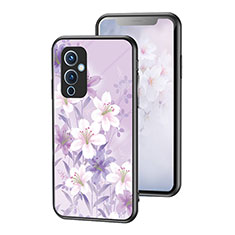 OnePlus 9 5G用ハイブリットバンパーケース プラスチック 鏡面 花 カバー OnePlus ラベンダー