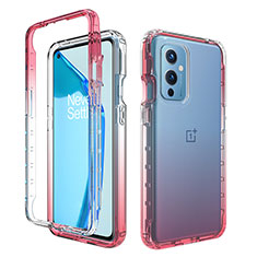 OnePlus 9 5G用前面と背面 360度 フルカバー 極薄ソフトケース シリコンケース 耐衝撃 全面保護 バンパー 勾配色 透明 OnePlus レッド