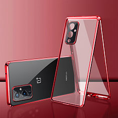 OnePlus 9 5G用ケース 高級感 手触り良い アルミメタル 製の金属製 360度 フルカバーバンパー 鏡面 カバー OnePlus レッド