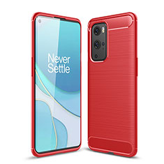 OnePlus 9 Pro 5G用シリコンケース ソフトタッチラバー ライン カバー OnePlus レッド