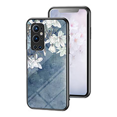 OnePlus 9 Pro 5G用ハイブリットバンパーケース プラスチック 鏡面 花 カバー OnePlus ネイビー