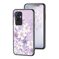 OnePlus 9 Pro 5G用ハイブリットバンパーケース プラスチック 鏡面 花 カバー OnePlus ラベンダー