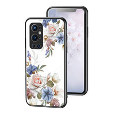 OnePlus 9 Pro 5G用ハイブリットバンパーケース プラスチック 鏡面 花 カバー OnePlus ホワイト