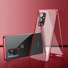 OnePlus 9 Pro 5G用ケース 高級感 手触り良い アルミメタル 製の金属製 360度 フルカバーバンパー 鏡面 カバー OnePlus レッド