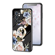 OnePlus 9RT 5G用ハイブリットバンパーケース プラスチック 鏡面 花 カバー S01 OnePlus ブラック