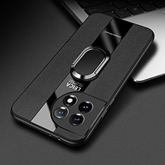 OnePlus Ace 2 5G用シリコンケース ソフトタッチラバー レザー柄 アンド指輪 マグネット式 PB1 OnePlus ブラック