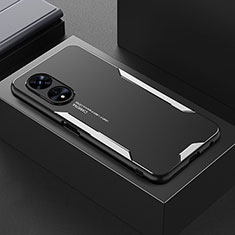 Oppo A1 5G用ケース 高級感 手触り良い アルミメタル 製の金属製 兼シリコン カバー Oppo シルバー