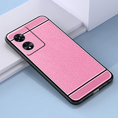 Oppo A1 5G用シリコンケース ソフトタッチラバー レザー柄 カバー S03 Oppo ピンク