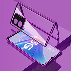 Oppo A1 Pro 5G用ケース 高級感 手触り良い アルミメタル 製の金属製 360度 フルカバーバンパー 鏡面 カバー Oppo パープル