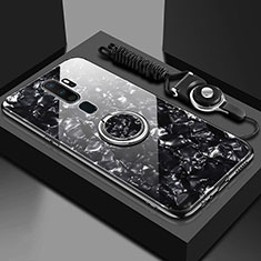 Oppo A11用ハイブリットバンパーケース プラスチック 鏡面 カバー アンド指輪 マグネット式 A01 Oppo ブラック