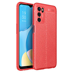 Oppo A16用シリコンケース ソフトタッチラバー レザー柄 カバー Oppo レッド